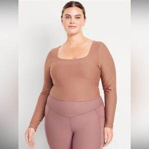 Old Navy PowerSoft Long Sleeve Support Crop Top, New with Tags, Color Warm Taupe